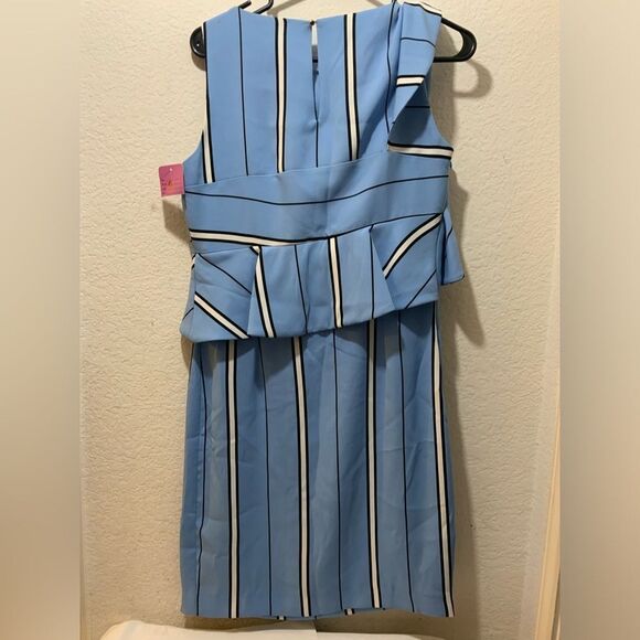 laltramoda dress blue stripe size 42 ruffle Italy - Picture 3 of 12